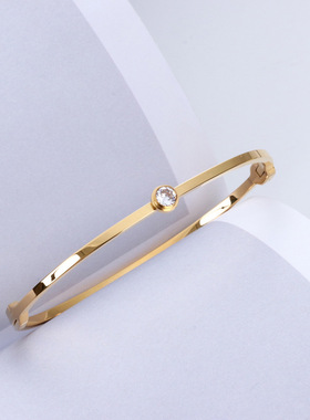 韩版一粒钻单钻女钛钢玫瑰金手环