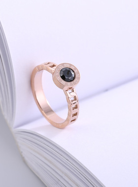 黑钻罗马数字钛钢戒指欧美情侣