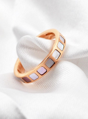 小方块彩贝黑面钛钢玫瑰金戒指环