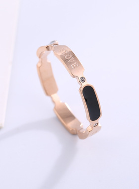 黑胶LOVE玫瑰金戒指钛钢情侣饰品