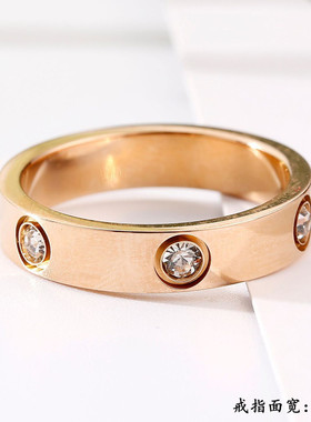 六钻光面素圈钛钢戒指玫瑰金饰品