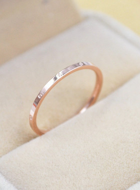 极细关节钛钢镀18k玫瑰金戒指