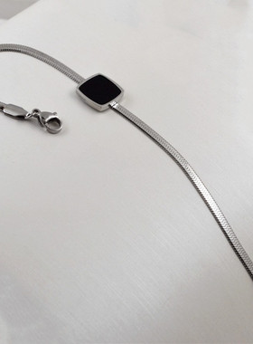 黑色方块百搭钛钢玫瑰金饰品手链