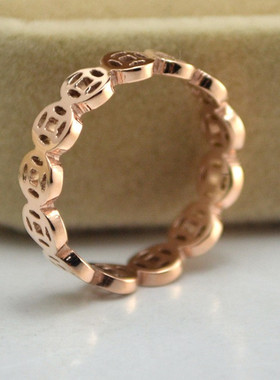 钛钢复古铜钱戒指环不掉色玫瑰金