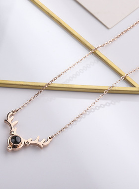 一路有你创意鹿角形状钛钢锁骨链