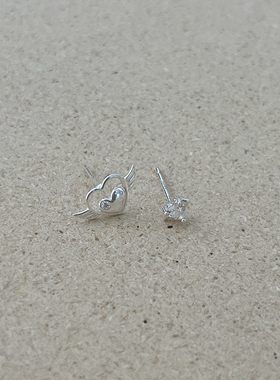 明日见｜天使爱心 耳钉女小众设计感小巧精致纯银养耳免摘饰品