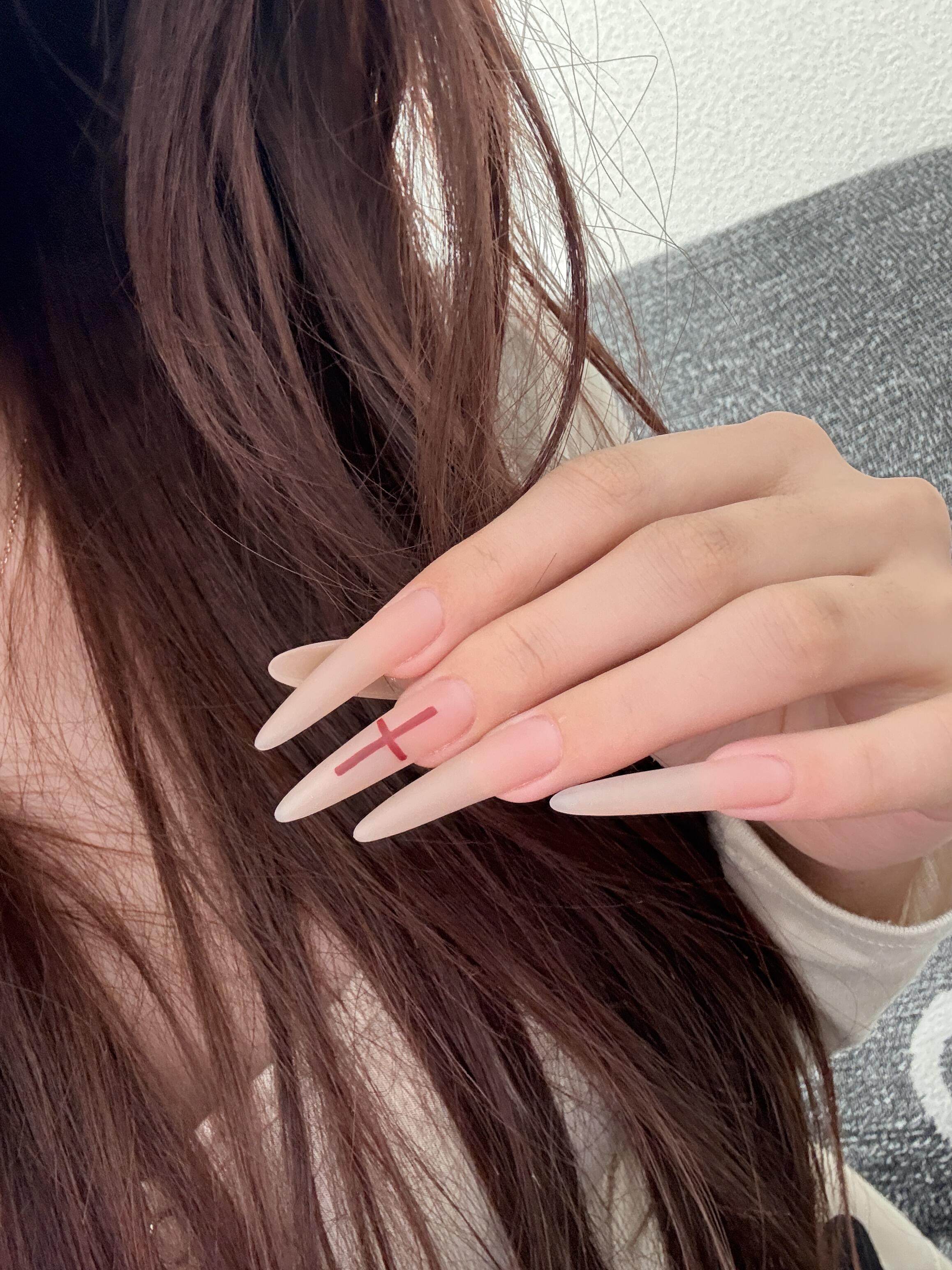 纯手工穿戴甲高级感嬛嬛红十字架美甲冰透裸粉色短中长款显白美甲,淘宝优惠券,粉丝福利购,淘宝优惠卷