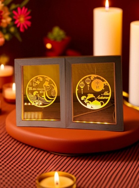 精雕USB LED实木节日氛围摆件灯七夕送礼中秋氛围灯大气暖心