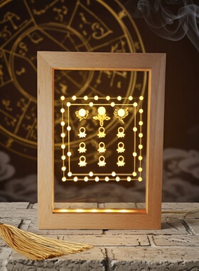 七宝莲花灯佛灯精雕实木USBLED夜灯展灯宝莲灯