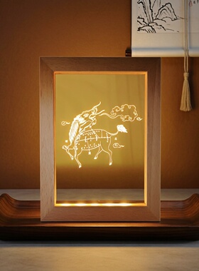 河图洛书发光摆件USBLED NightLight 实木精雕细琢夜灯河圖洛書灯