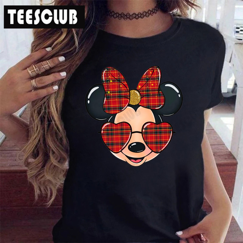 Mouse T Shirt Women 时尚卡通蝴蝶结老鼠头印花女短袖T恤休闲 - 图1