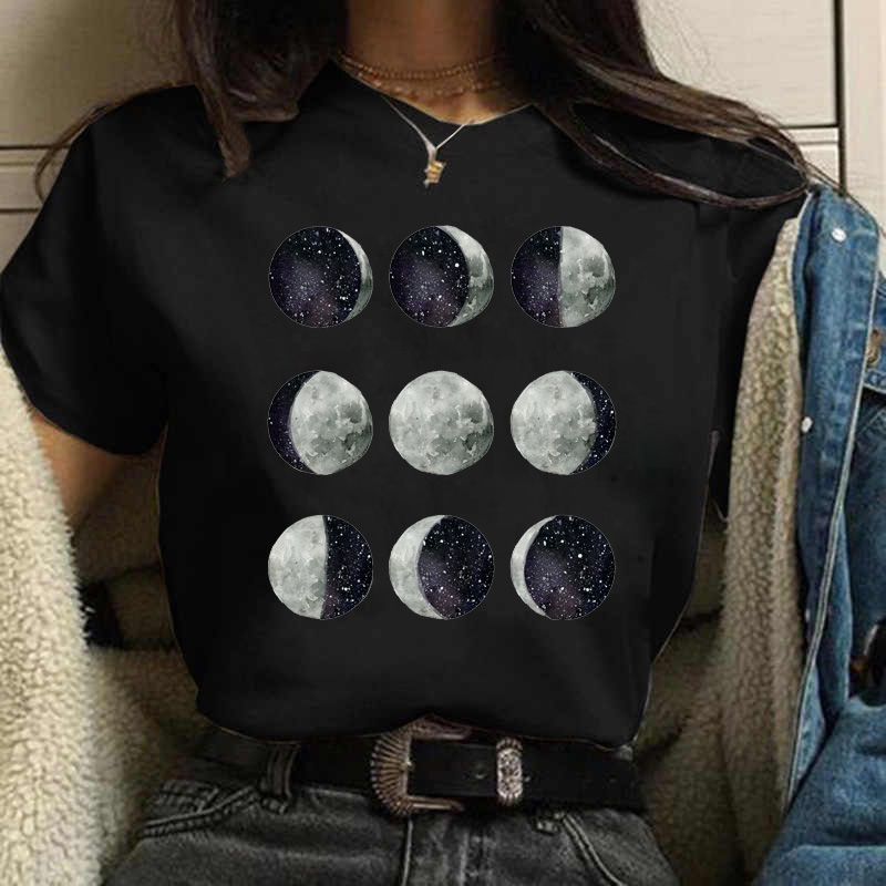 Moon T Shirt 创意行星月亮印花休闲百搭圆领男女T恤2022设计感 - 图1