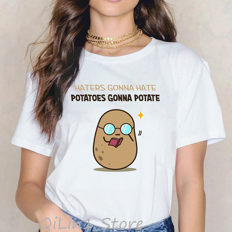 Cute potato funny t shirts women INS超火可爱土豆印花T恤-图2