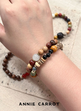 新中式复古檀木多宝珠手链~