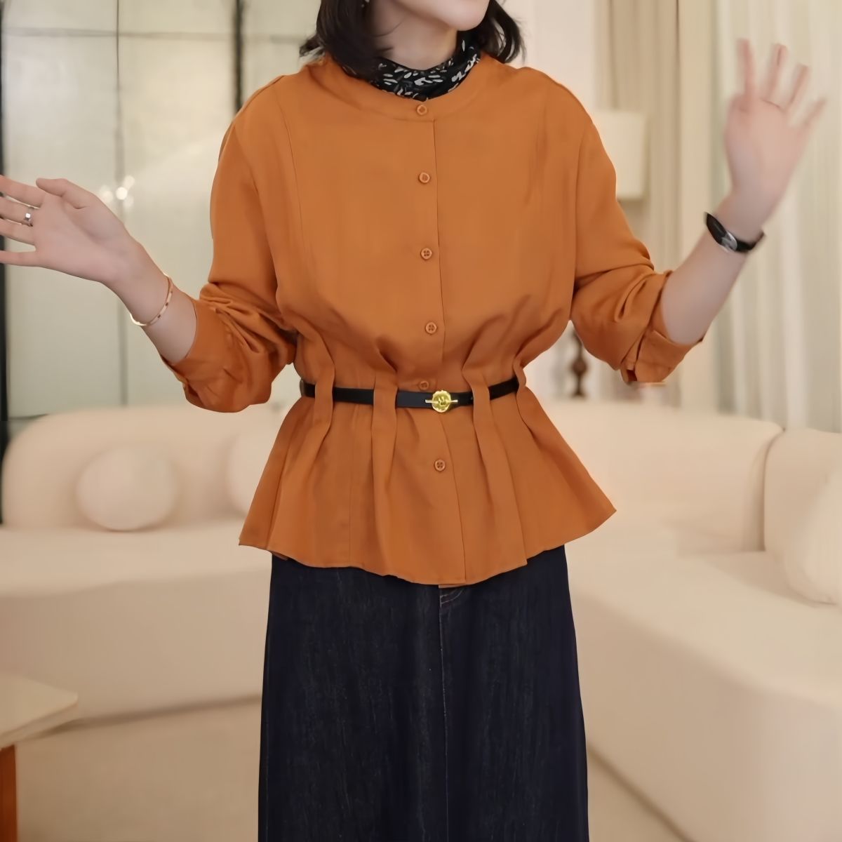 韩系独特超好看衬衫上衣2025秋季新款时尚洋气设计感收腰显瘦小衫 - 图2