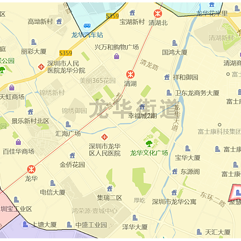 龙华区地图1.15m深圳市广东省折叠版初中小学生成人书房装饰画 - 图2