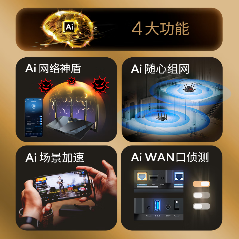 【全新WIFI7】华硕BE88U Wifi7路由器 企业级千兆无线 电竞游戏5g 家用高速双频路由 智能组网7200M - 图1