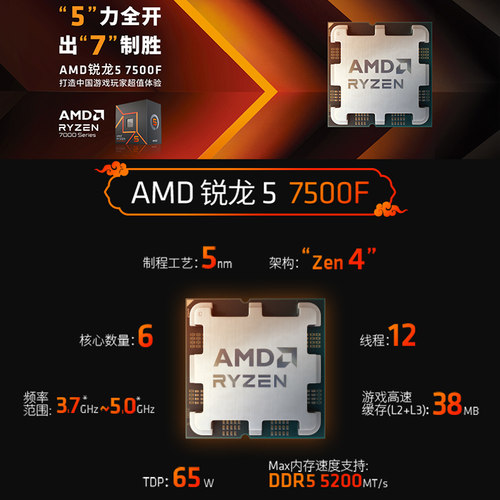 AMD官方正品 r5 9600x/7500F/r7 9700x搭华硕B850主板cpu套装 - 图0