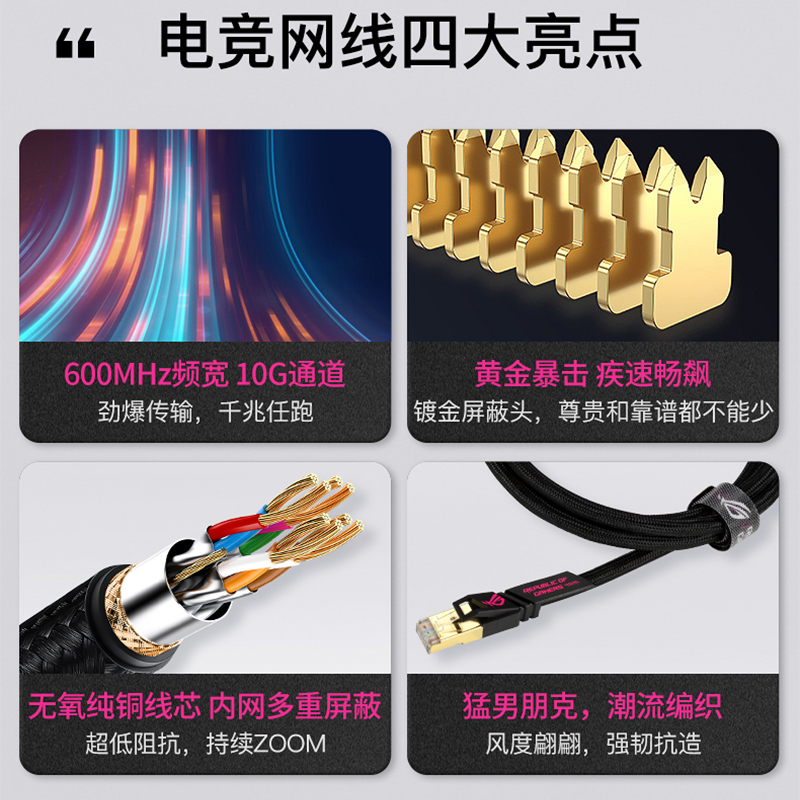 ROG玩家国度  ZOOM CAT7万兆七类电竞网线 华硕路由器3米网线家用