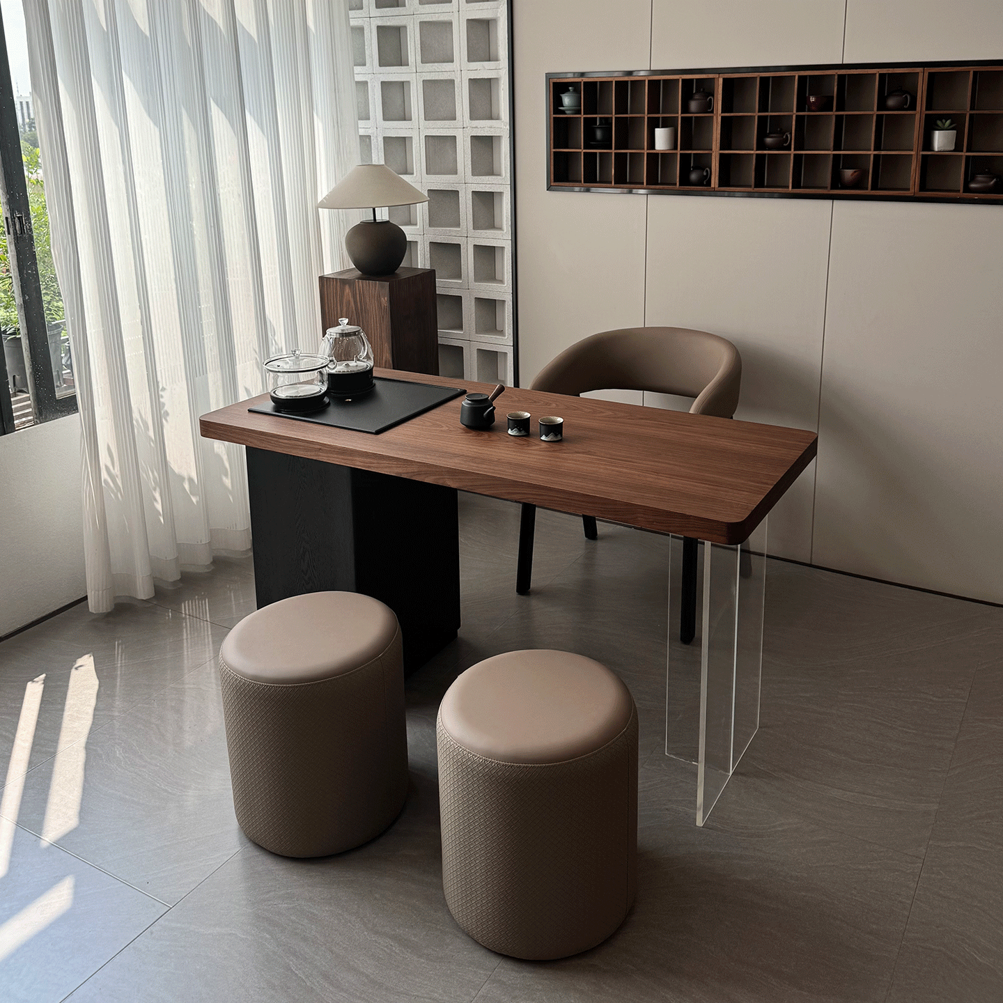 阳台实木茶桌椅组合亚克力悬浮泡茶桌极简书桌茶台茶盘烧水壶一体,淘宝优惠券,粉丝福利购,淘宝优惠卷