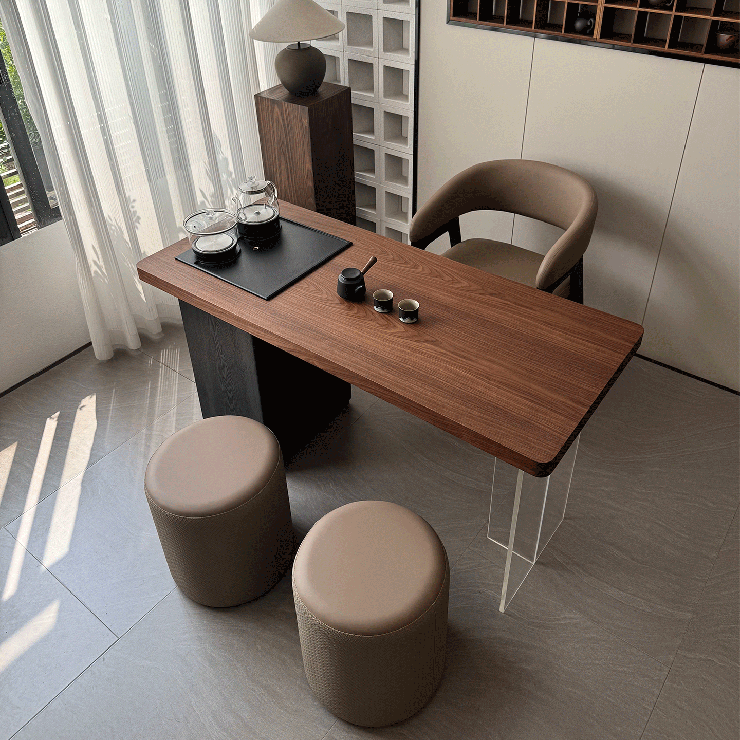 阳台实木茶桌椅组合亚克力悬浮泡茶桌极简书桌茶台茶盘烧水壶一体,淘宝优惠券,粉丝福利购,淘宝优惠卷