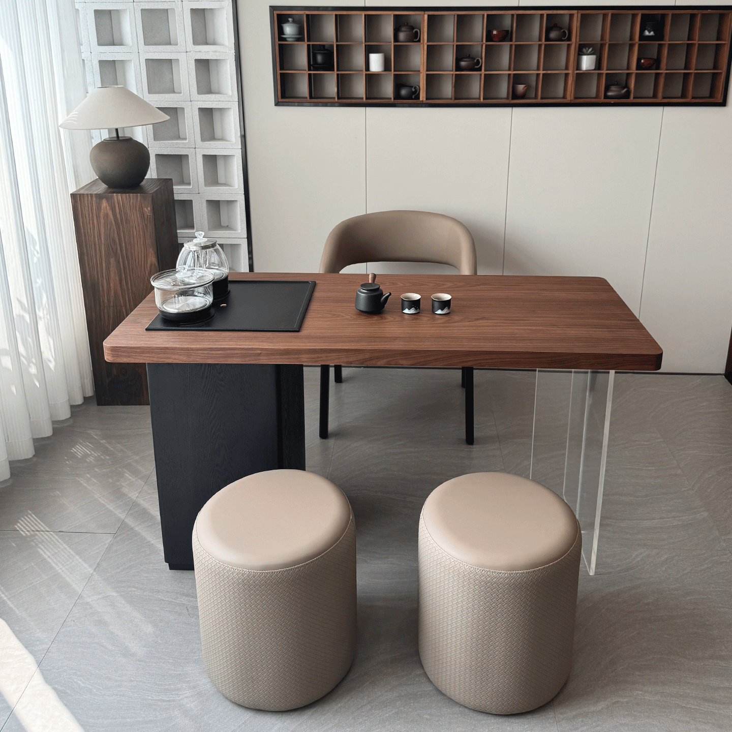 阳台实木茶桌椅组合亚克力悬浮泡茶桌极简书桌茶台茶盘烧水壶一体,淘宝优惠券,粉丝福利购,淘宝优惠卷