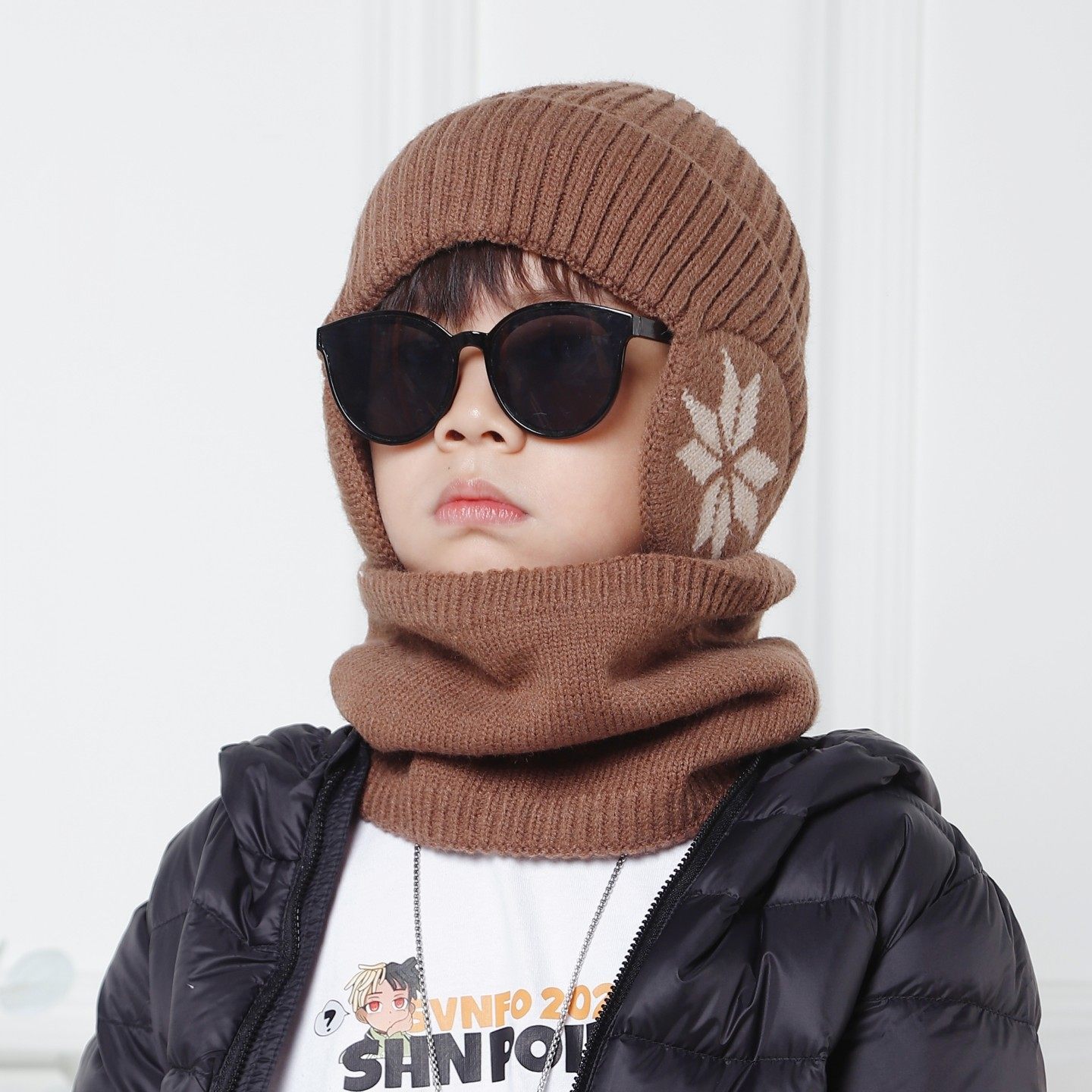 大童冬天帽子男胖孩加绒加厚套头学生骑车户外防风保暖帽围巾脖套