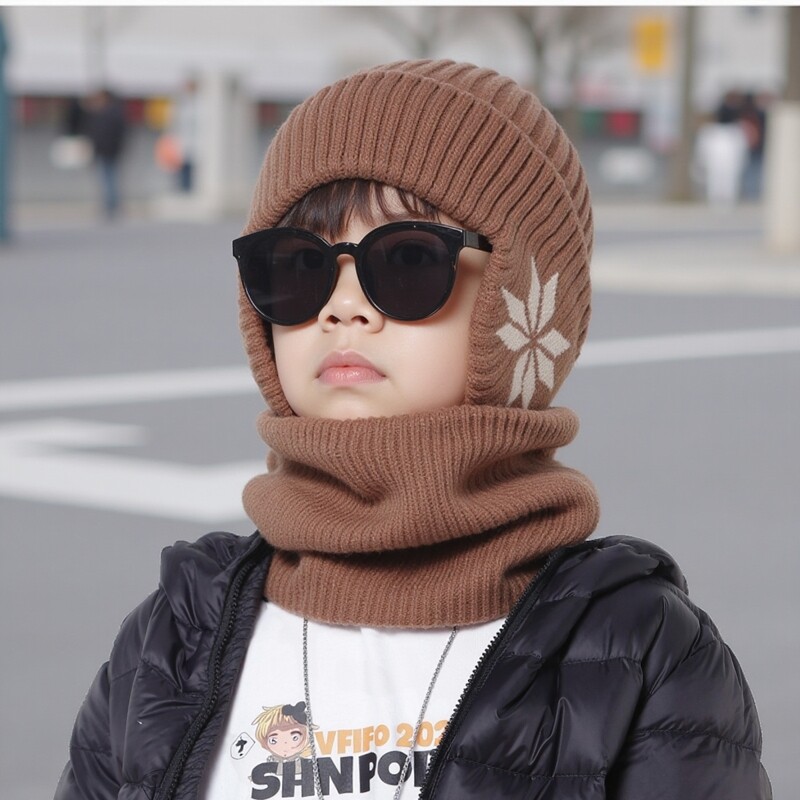 大童冬天帽子男胖孩加绒加厚套头学生骑车户外防风保暖帽围巾脖套