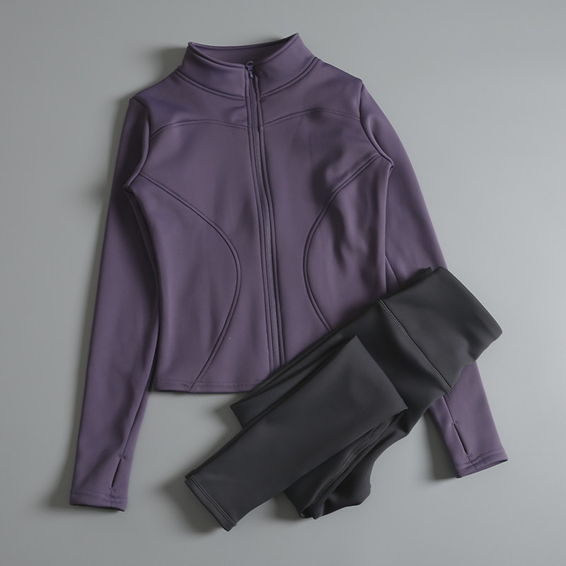 加绒瑜伽套装女款秋冬显瘦加厚外套紧身速干衣专业健身跑步运动服 - 图0
