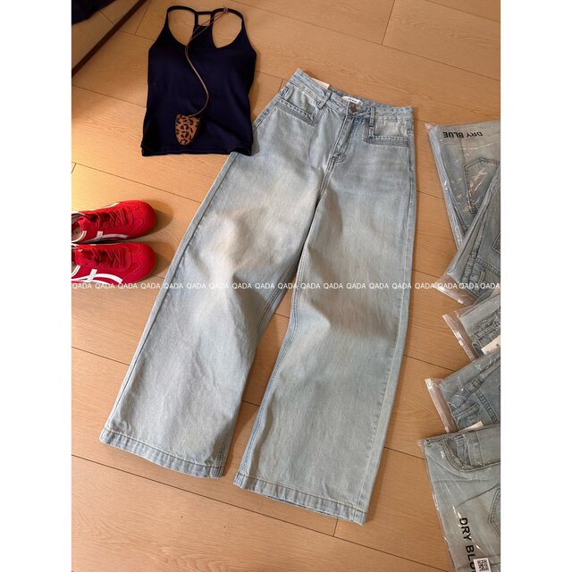 Q36 Retro Washed Wide Leg Jeans Women's Spring and Summer Thin Loose Hip Covering Versatile Slim High Waist Pants