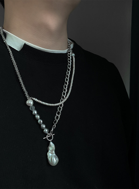 原创男士珍珠项链甜酷明星同款