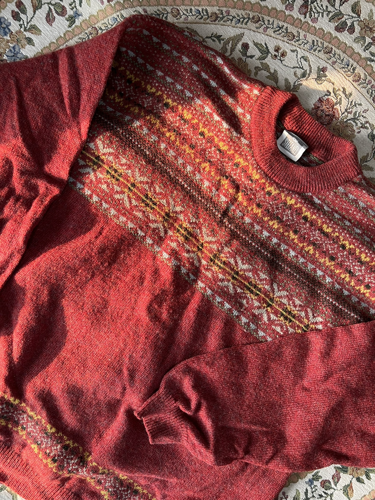 Vintage古着复古毛衣英伦休闲风格红色日产毛衣