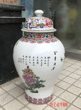 景德镇陶瓷花瓶牡丹堵将军罐坛子