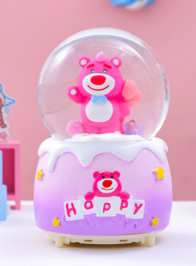 可爱美美熊水晶球音乐盒发光飘雪