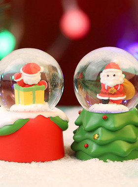 圣诞节迷你水晶球发光桌面小摆件