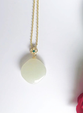 纯天然和田玉圆牌吊坠S925纯银配件2023年新款简约气质吊坠带证书