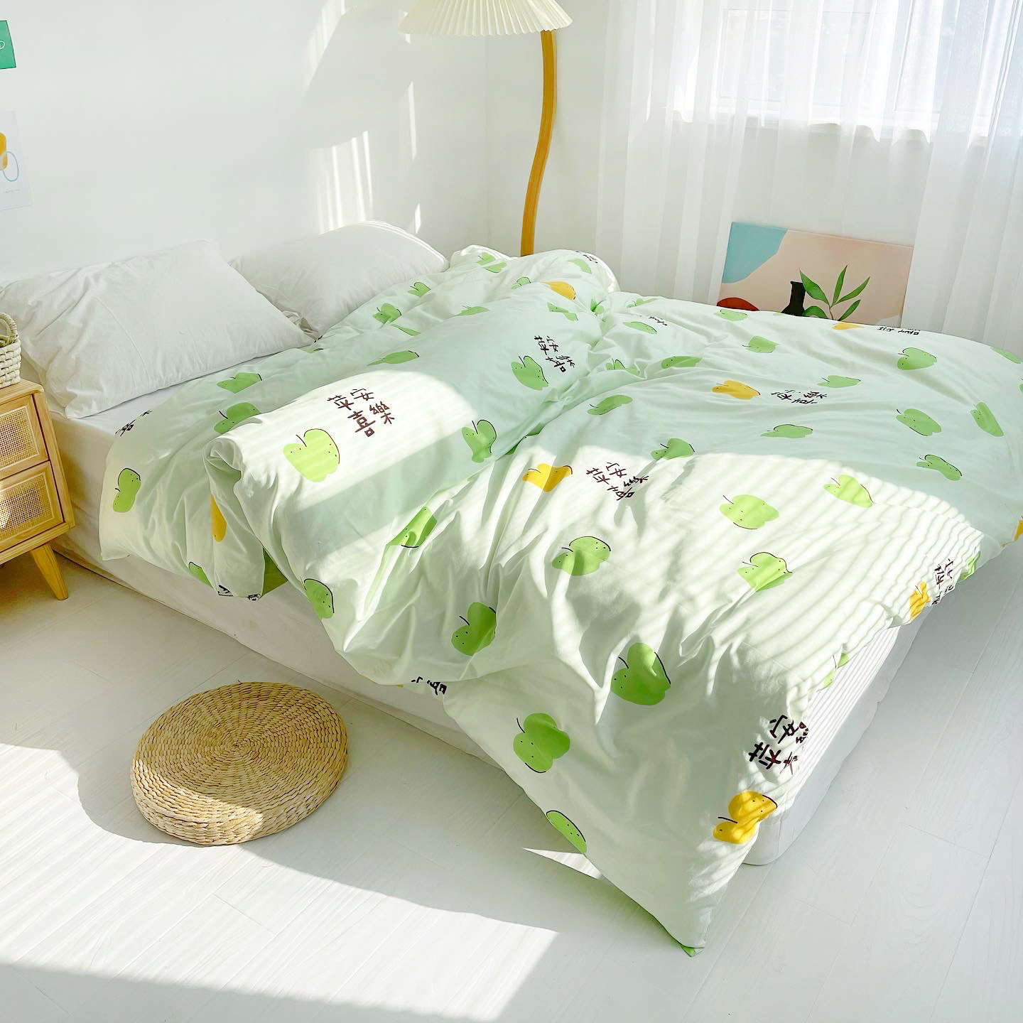 苹安喜乐原创设计苹果全棉被套单双人纯棉平安好寓意被罩AB面定做 - 图2