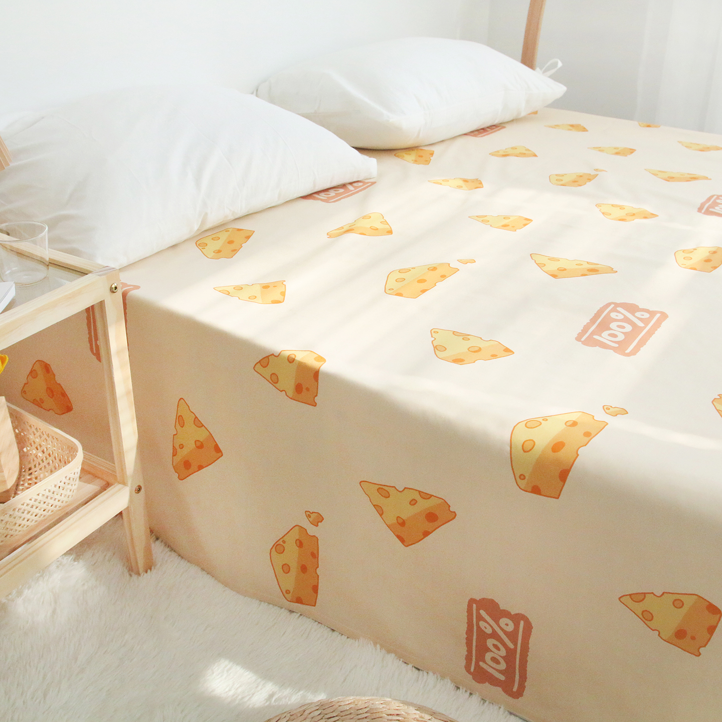 奶酪阳光 原创设计cheese芝士全棉床单床笠纯棉被单奶油系 可定做 - 图1