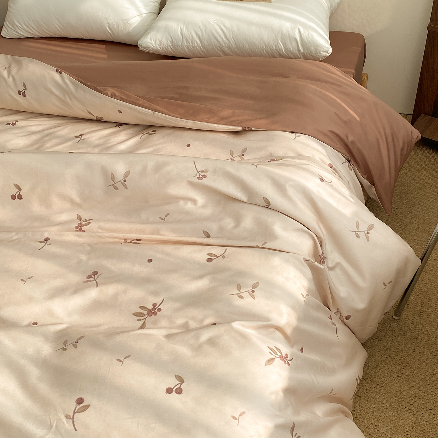 小果实 侘寂风原创60支全棉被套单人被芯罩长绒棉贡缎 温柔豆沙棕,淘宝优惠券,粉丝福利购,淘宝优惠卷