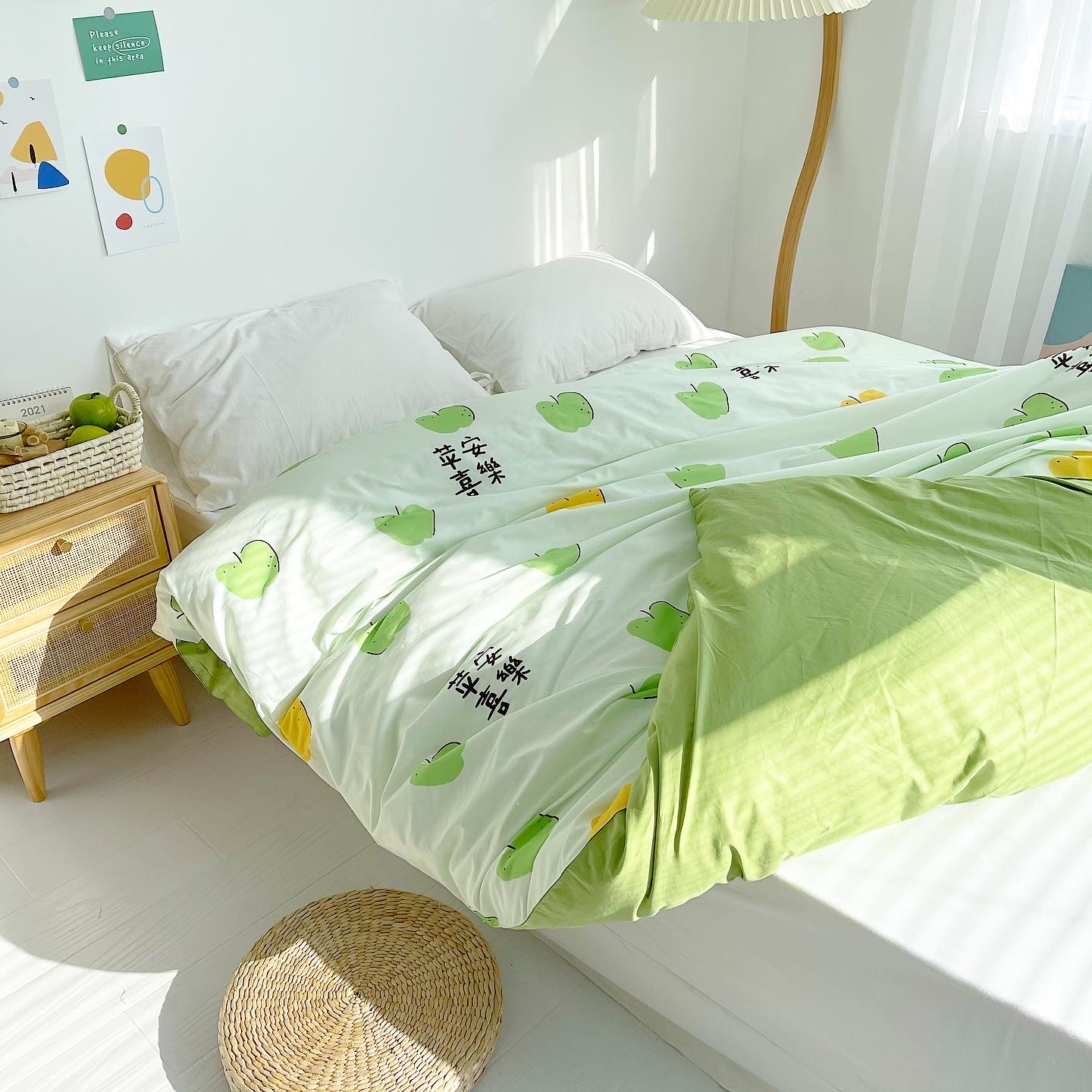 苹安喜乐原创设计苹果全棉被套单双人纯棉平安好寓意被罩AB面定做 - 图1
