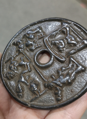 收藏圆形双面雕刻珍品挂件古玩