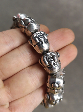 古玩杂项收藏仿古白铜双面雕工笑面佛头手链手串男士女士创意饰品