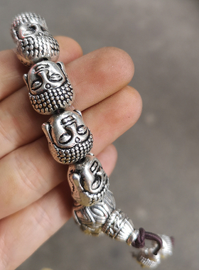 古玩杂项收藏仿古白铜双面雕工释迦牟尼佛头手链手串男士女士饰品