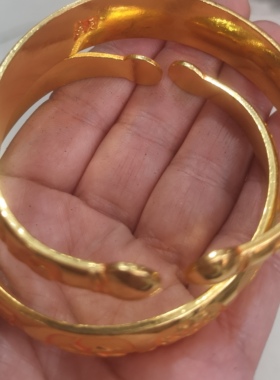 古玩收藏仿古十二生肖金手镯一对活口镯子铜镯礼品影视道具摆件