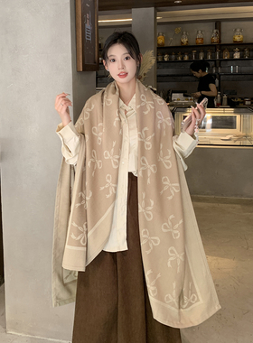 秋冬季蝴蝶结航空毯子保暖时尚气质女空调披肩百搭加厚围巾大披肩
