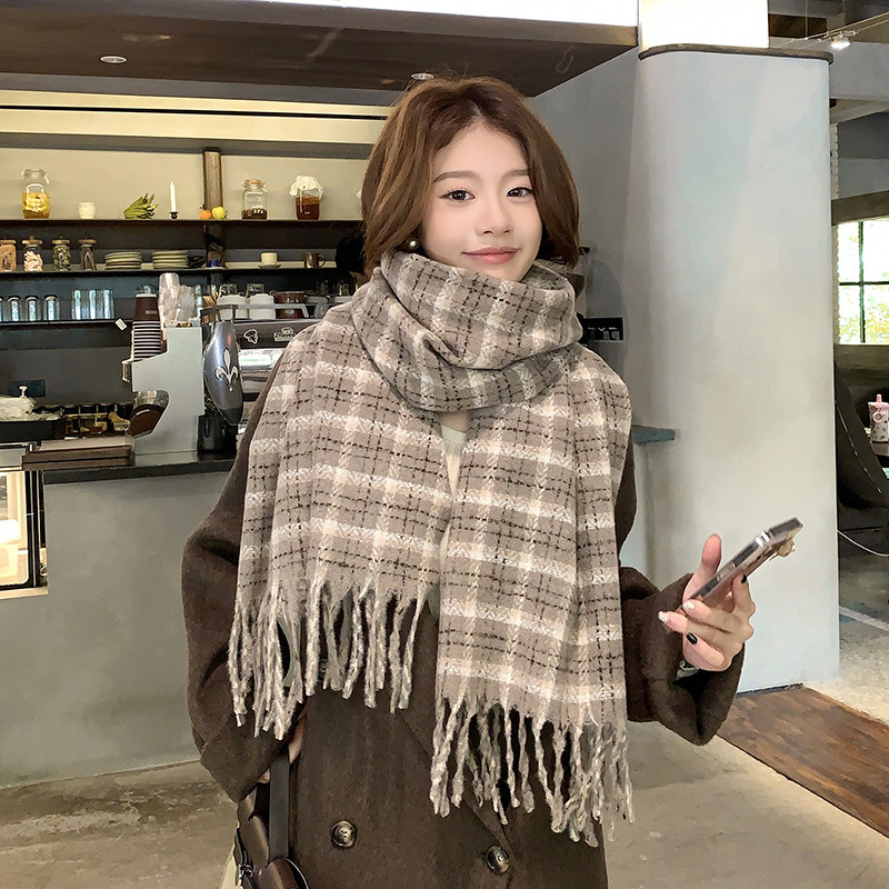 学院风围巾女秋冬季仿羊绒格子保暖情侣百搭韩版学生围脖加厚披肩,淘宝优惠券,粉丝福利购,淘宝优惠卷