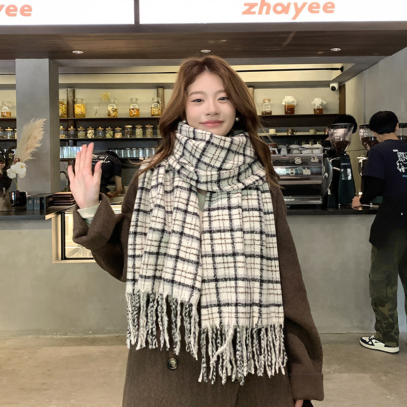 学院风围巾女秋冬季仿羊绒格子保暖情侣百搭韩版学生围脖加厚披肩,淘宝优惠券,粉丝福利购,淘宝优惠卷