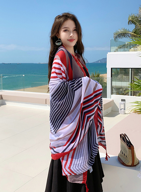 旅游度假海滩沙漠围巾女纱巾防晒披肩两用海边沙滩巾拍照丝巾