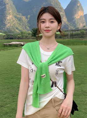 针织小披肩女外搭黑色春夏季百搭防晒围巾韩版时尚镂空保暖坎肩