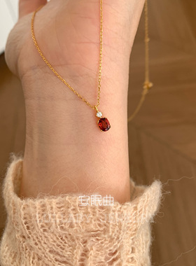 天然石榴石S925莫桑钻项链锁骨链